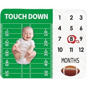 Football Baby Monthly Milestone Blanket 51x40 Touchdown Theme Good Condition